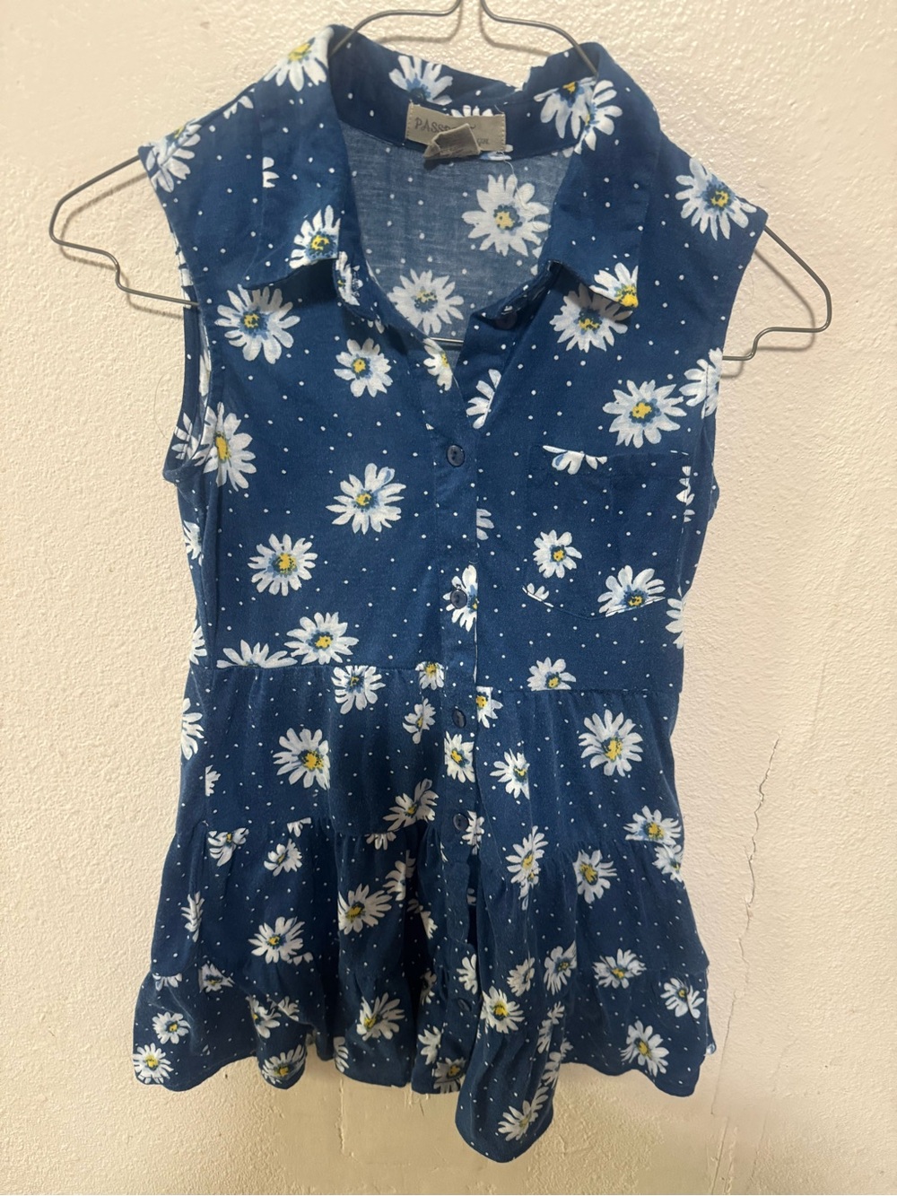 Passport Navy Blue Daisy Print Sleeveless Button-Front Tunic Dress